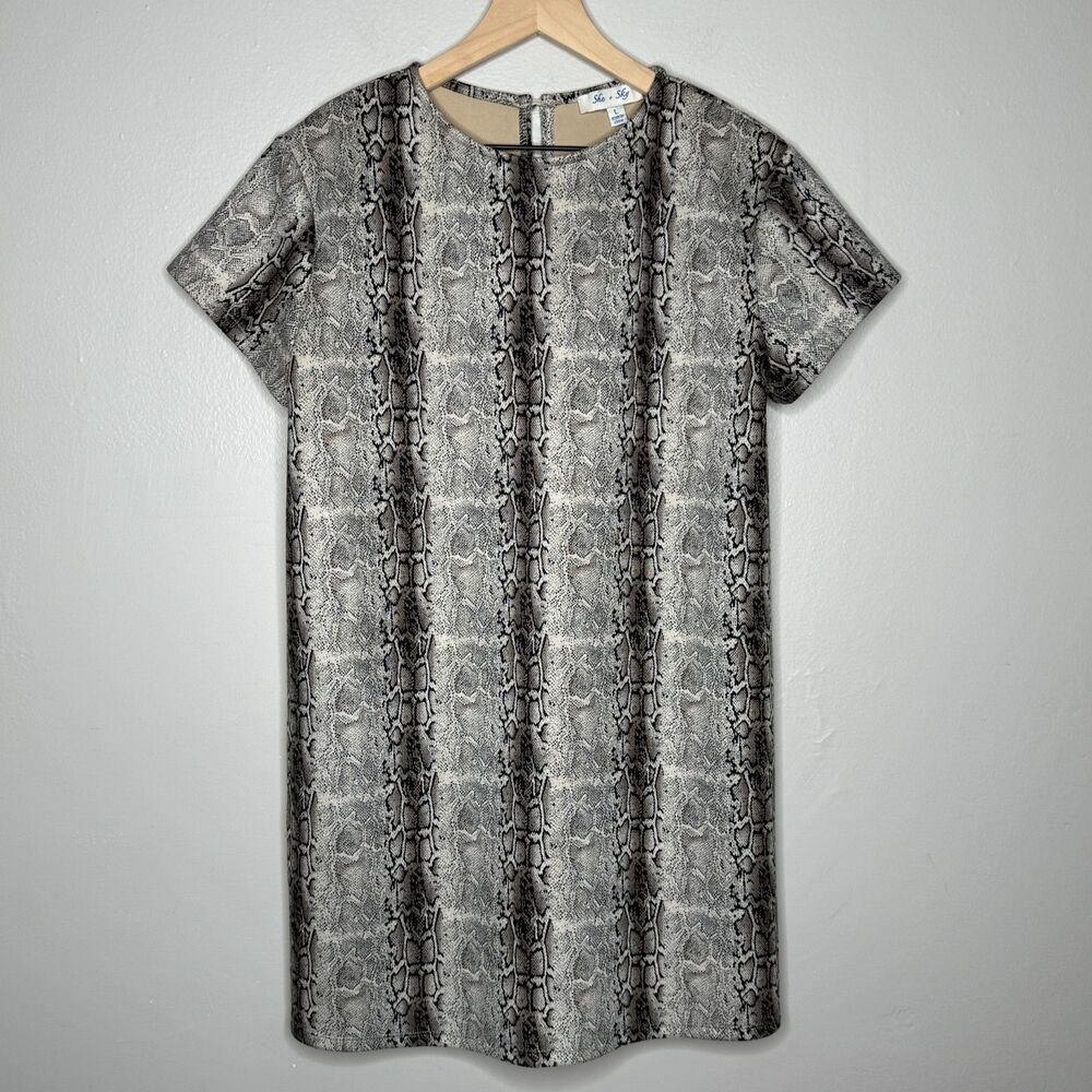 She + Sky Womens Mini‎ Dress Large Snake Print Gray Black Thick Soft Stretch
